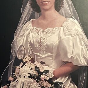 Vintage Wedding Dress with Full Sleeves, Bustle Train